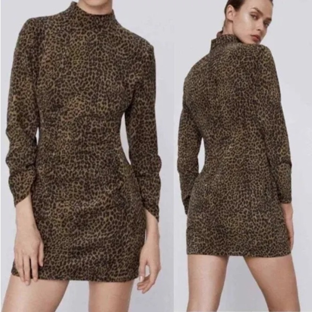 Zara Brown Leopard Long Sleeve Dress